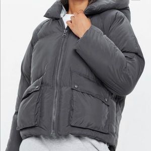 Misguided grey oversized hooded puffer jacket